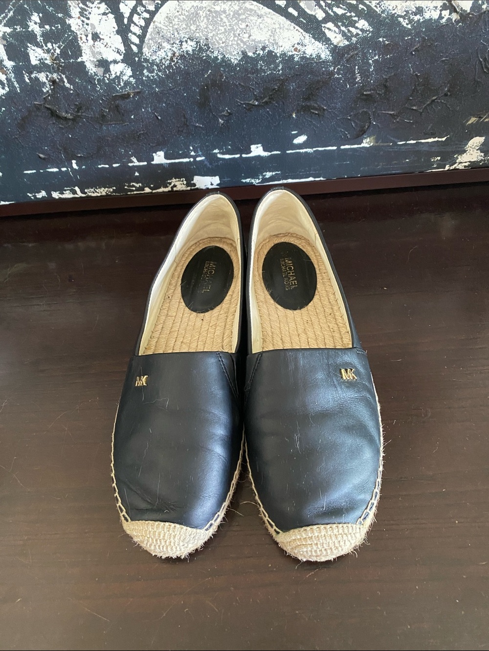 Authentic Michael Kors Black Leather Espadrille Slip-Ons Women’s Size 8.5
